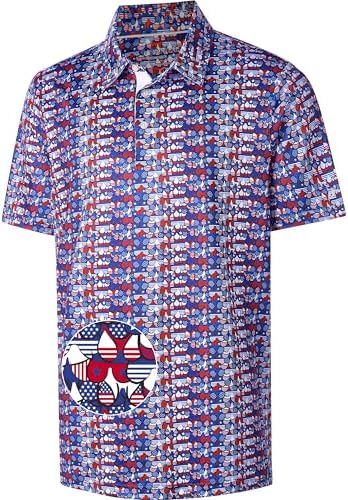 Mens Golf Shirt Short Sleeve Dry Fit Print Moisture Wicking Performance by FTFENTENG