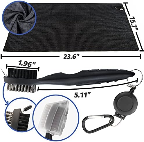 Golf Towel Set - 3 Microfiber Waffle Pattern Golf Towels & Club Brush & Divot - Image 2