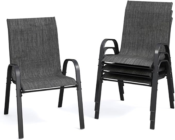 Patio Dining Chairs Set of 4, Outdoor High Stacking Chairs by VonzoyHome