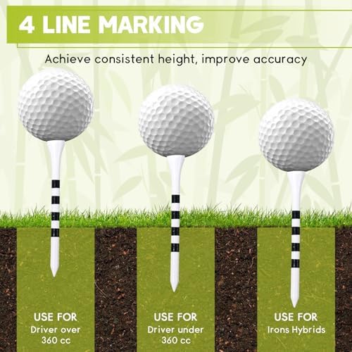 Bamboo Golf Tees 200 Pack 2-3/4 & 3-1/4 inch Length | 4 Line Marking Natrual - Image 4