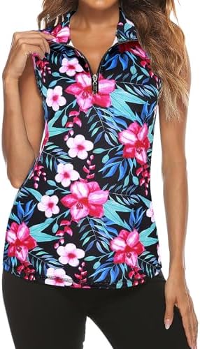 Tanst Sky Women's Sleeveless Golf Polo Shirts Quarter Zip Workout Tank Top by TanstSky