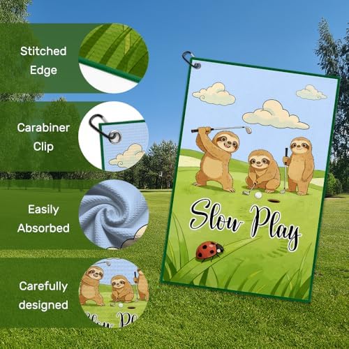 Slow Play Golf Towel with Clip, Funny Sloth Golf Bag Accessories - Image 3