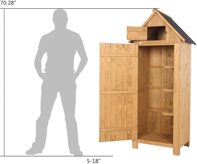 Outvita 70in Outdoor Storage Cabinet, Natural | Wooden Vertical Garden Tools - Image 5