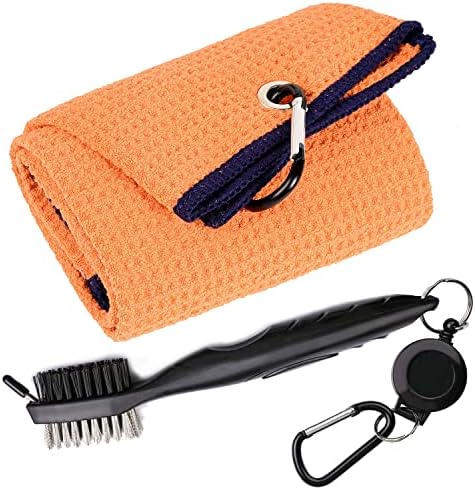 Golf Towel & Groove Cleaner Brush Kit, Tri-Fold Microfiber Waffle by Aebor