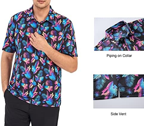 Alex Vando Mens Golf Shirt Moisture Wicking Print Performance Polo Shirt - Image 3