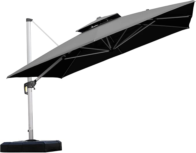 PURPLE LEAF Cantilever Outdoor Umbrella 11' x 11' Large Double Top, 3-Yr by PURPLELEAF