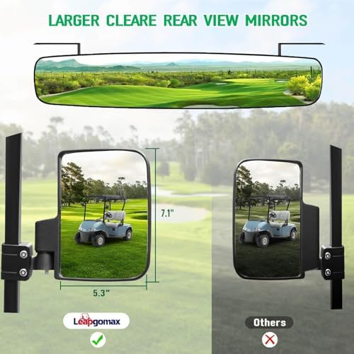 No Drill Golf Cart Mirror Kit Side and Rear View 180° Wide Angle Reflector - Image 5