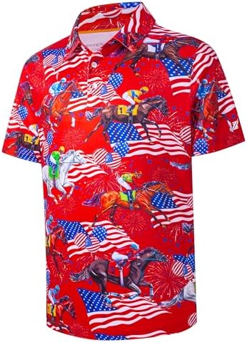 Mens Golf Shirt Short Sleeve Dry Fit Print Moisture Wicking Performance by FTFENTENG