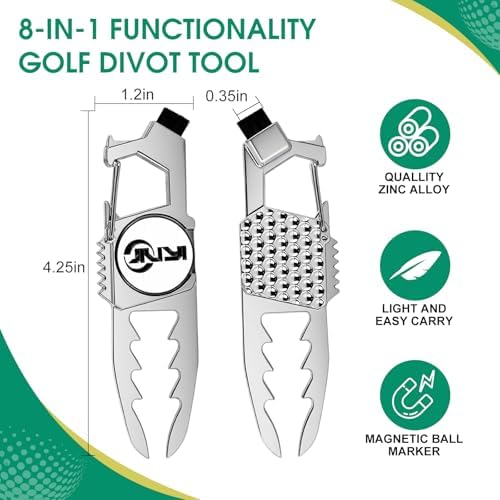 Golf Divot Tool with Magnetic Ball Marker, and Tee Height Adjuster, 6 Golf Tees - Image 5
