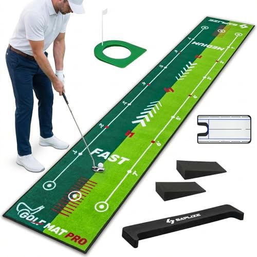 SAPLIZE Golf Putting Mat with Alignment Mirror, Two-Speed Golf Practice Mat by SAPLIZE