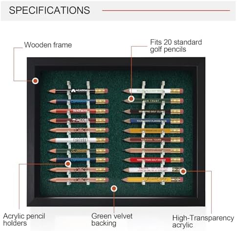 Golf Pencil Display Case for 20 Round or Hex Pencils, Wall-Mount or Desktop - Image 3