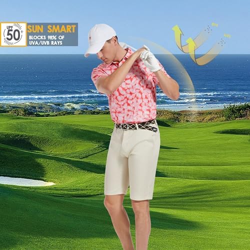 Mens Golf Shirt Short Sleeve Dry Fit Print Moisture Wicking Performance - Image 2