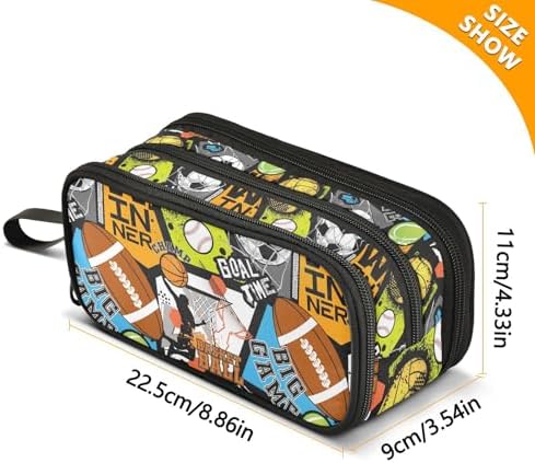 ZAZYXTJ Ball Large Capacity Pencil Case 3 Compartment Pen Pouch Storage Canvas - Image 3