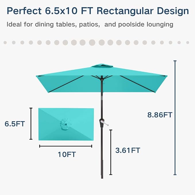 6.5' x 10' Rectangular Patio Umbrella Large Outdoor Market Umbrella w/UV - Image 6