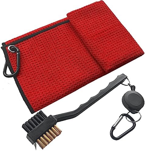 Golf Towel & Brush Cleaning Set, Microfiber Waffle by ATTRACTIVE