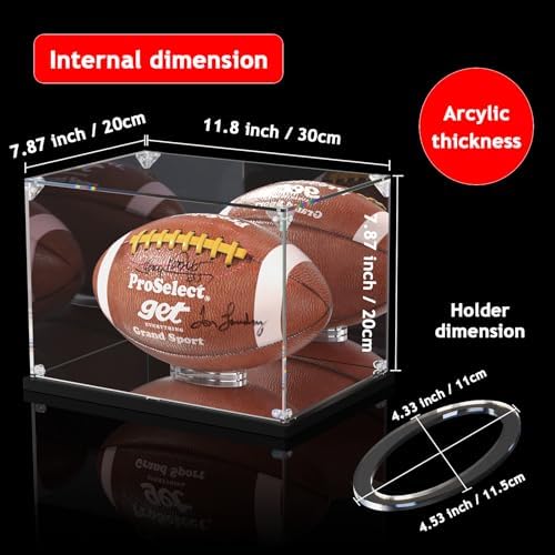 KOLIPI Football Display Case Full Size, Mirror Back & Base, 11.8x7.9x7.9 in - Image 6