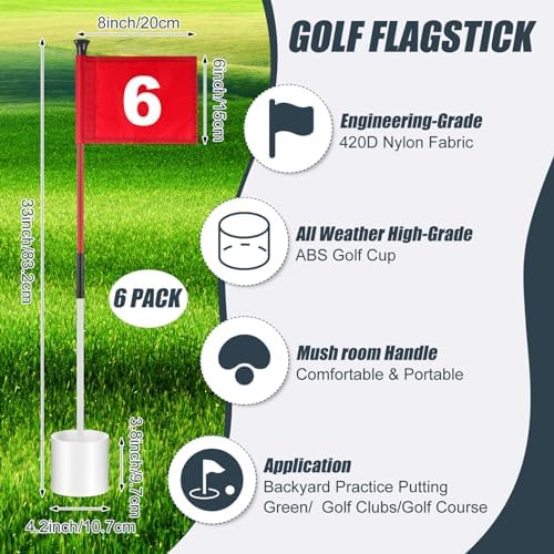 6 Golf Flagstick Set, Putting Green Flags - Image 2