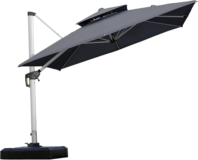 PURPLE LEAF Cantilever Outdoor Umbrella 9' x 9' Square Double Top, 3-Yr by PURPLELEAF