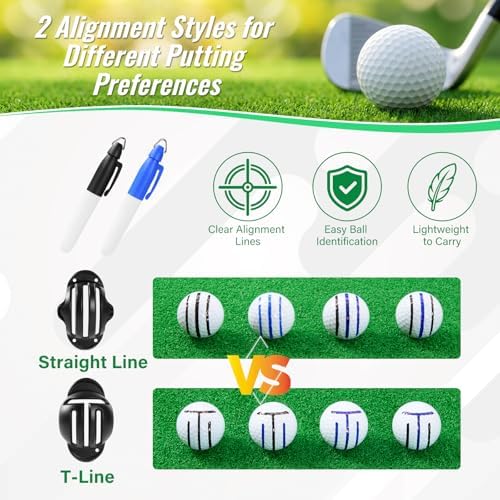 4-Piece Golf Ball Marker Alignment Kit, Stencils & Pens - Image 3
