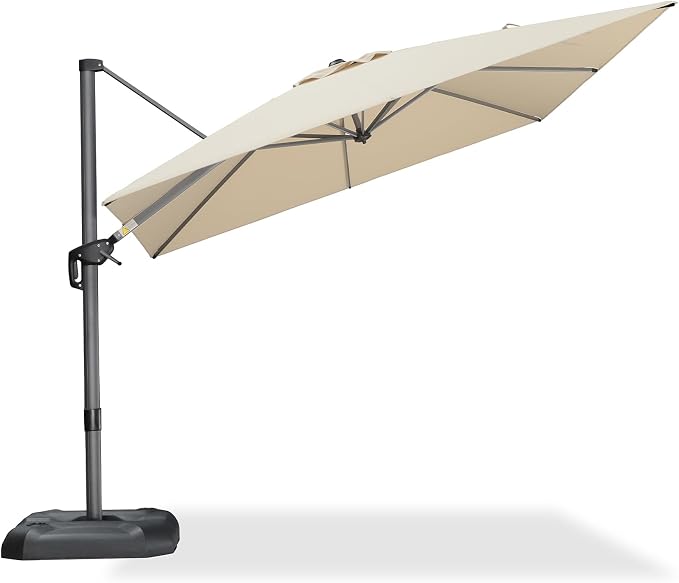 PURPLE LEAF Patio Outdoor Umbrella 9' x 9' Square All-Weather Beige | Large - Image 2