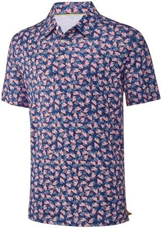 Mens Golf Shirt Short Sleeve Dry Fit Print Moisture Wicking Performance by FTFENTENG