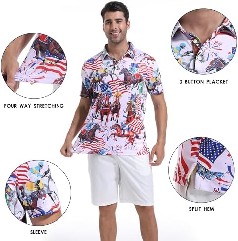 Mens Golf Shirt Short Sleeve Dry Fit Print Moisture Wicking Performance - Image 6