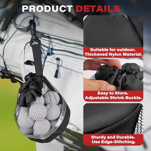 3PCS Mesh Golf Ball Bags with Reflective Strip, Nylon Bag - Image 4