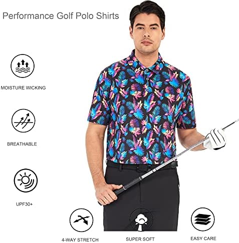 Alex Vando Mens Golf Shirt Moisture Wicking Print Performance Polo Shirt - Image 5