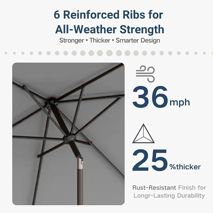 6.5' x 10' Rectangular Patio Umbrella Large Outdoor Market Umbrella w/UV - Image 4