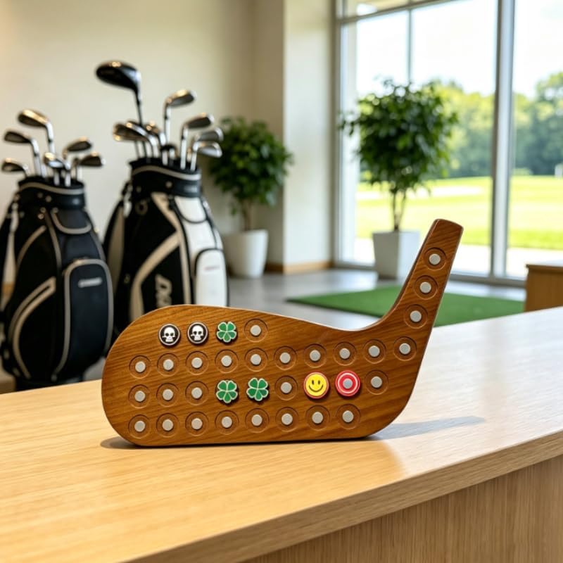 Magnetic Golf Ball Marker Display, Club-Shaped Wooden Holder - Image 5