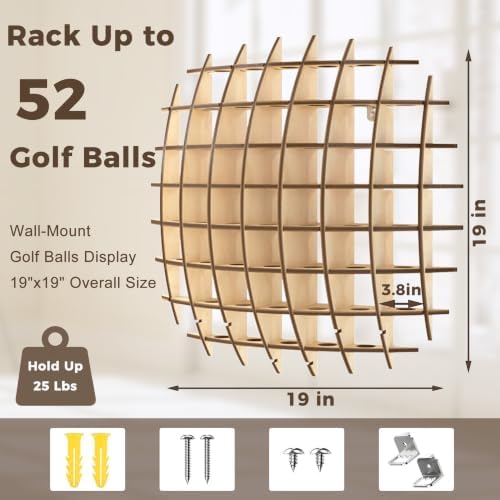 52 Golf Ball Display Case Wall Mount, Wood Golf Ball Display Rack - Image 4