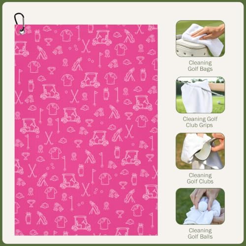 Hot Pink Golf Towel with Carabiner Clip - Image 5