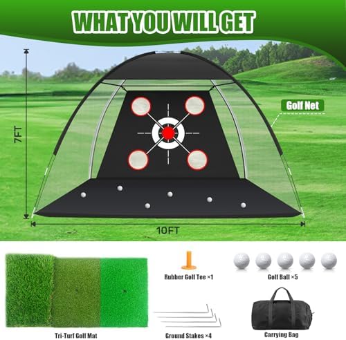 Golf Net with Practice Mat, Golf Hitting Aid Nets 10x7FT - Image 4