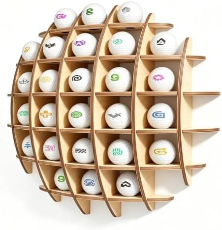 26 Ball Golf Ball Display Case Wall Mounted, 3D Spherical Wood by Unknown