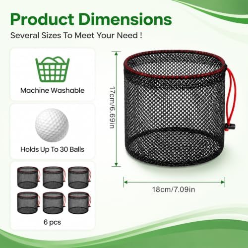 6 Pack Mesh Ball Bag with Drawstring, Golf Ball Bag - Image 2