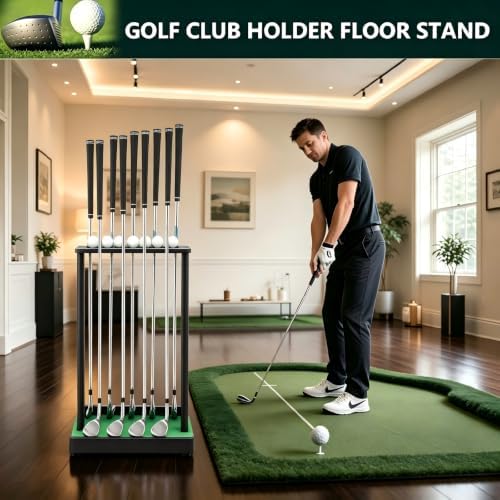 Golf Putter Stand for 9 Clubs & 7 Balls, Solid Wood Golf Club Rack, Golf Club - Image 2