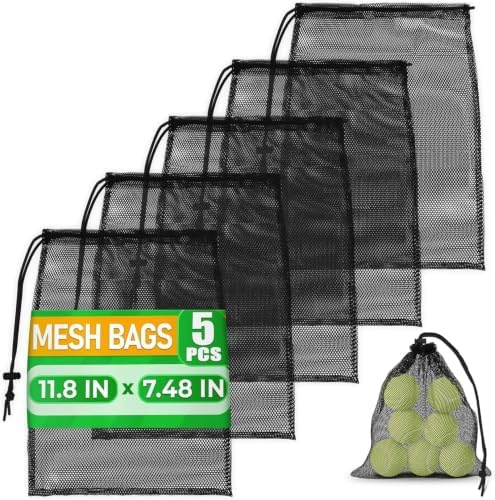 Jambala Mesh Drawstring Bags 5 Pcs, Nylon Net Sacks, 11.8 x 7.48 In by Jambala