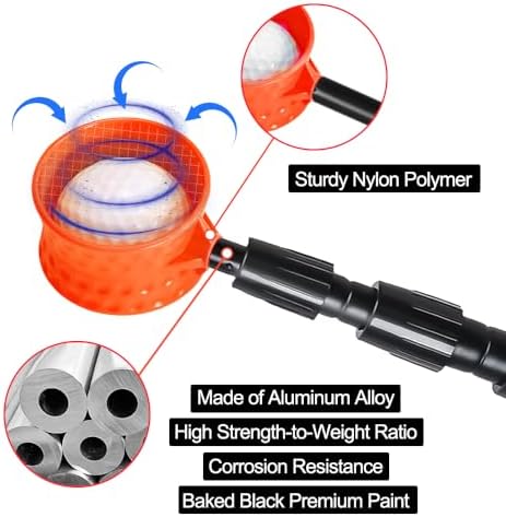 LTY Golf Ball Retriever, 18Ft 15Ft 12Ft Securely Locking Scoop Aluminum Alloy - Image 2