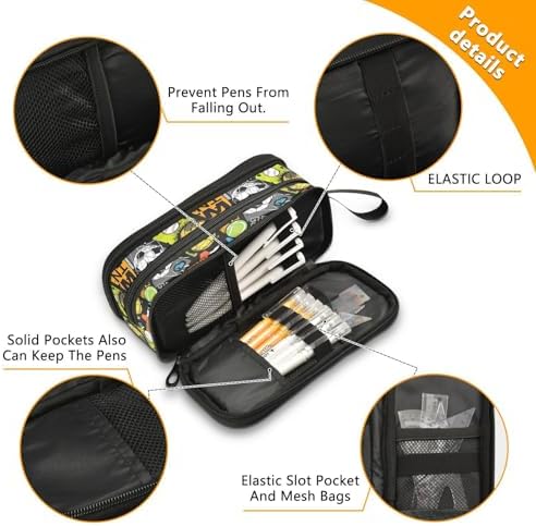 ZAZYXTJ Ball Large Capacity Pencil Case 3 Compartment Pen Pouch Storage Canvas - Image 4