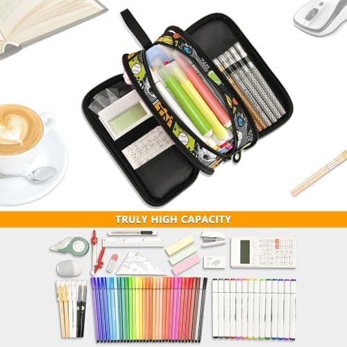 ZAZYXTJ Ball Large Capacity Pencil Case 3 Compartment Pen Pouch Storage Canvas - Image 5