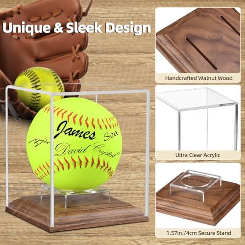 Softball Display Case Walnut Wood Base Acrylic Softball Case Display - Image 2