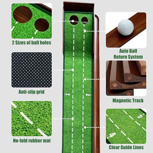 Portable Golf Putting Mat with Auto Ball Return, Wood Base, Indoor Practice - Image 3