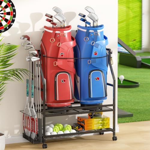DAOUTIME Golf Bag Stand with Wheels, Golf Bag Organize - Image 2
