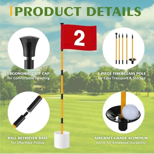 Golf Flag Stick 6ft, 3 Set Putting Green Flags - Image 4