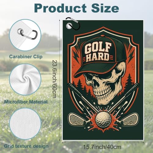 Red Skull Golf Towel with Bag Clip, Gift - Image 2