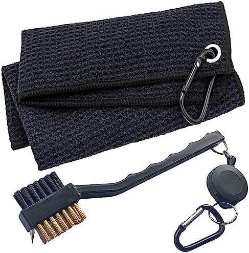 Golf Towel & Brush Cleaning Set, Microfiber Waffle by ATTRACTIVE