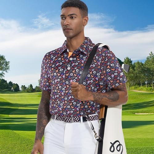 Mens Golf Shirt Short Sleeve Dry Fit Print Moisture Wicking Performance - Image 2