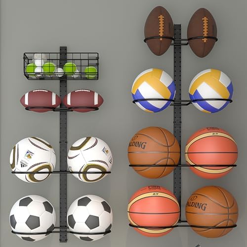 8 Tier Detachable Wall Mounted Basketball Rack, Vertical/Horizontal Football by Feyejade