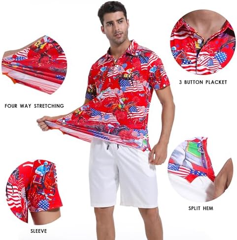 Mens Golf Shirt Short Sleeve Dry Fit Print Moisture Wicking Performance - Image 6