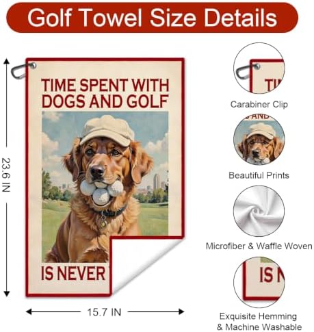 Time Spent with Dogs and Golf is Never Wasted Golden Retriever Towel - Image 2